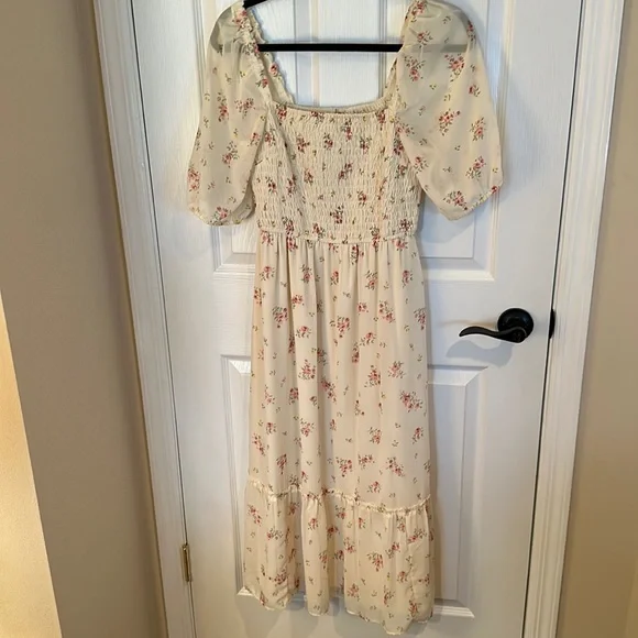 h&m cream floral dress Brock Collection x H&M Lyocell Blend Cream Floral Long Cross Back Dress DESIGNER